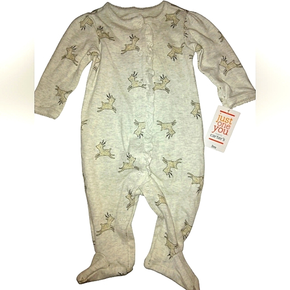 Tis The Season' For Adorable sparkly Reindeer infant Carters Layette Sleeper☆